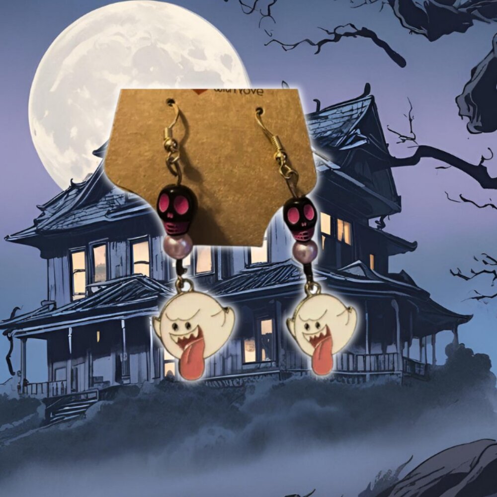 Handmade Super Mario Boo Ghost Dangle Earrings Gamer Nintendo Jewelry